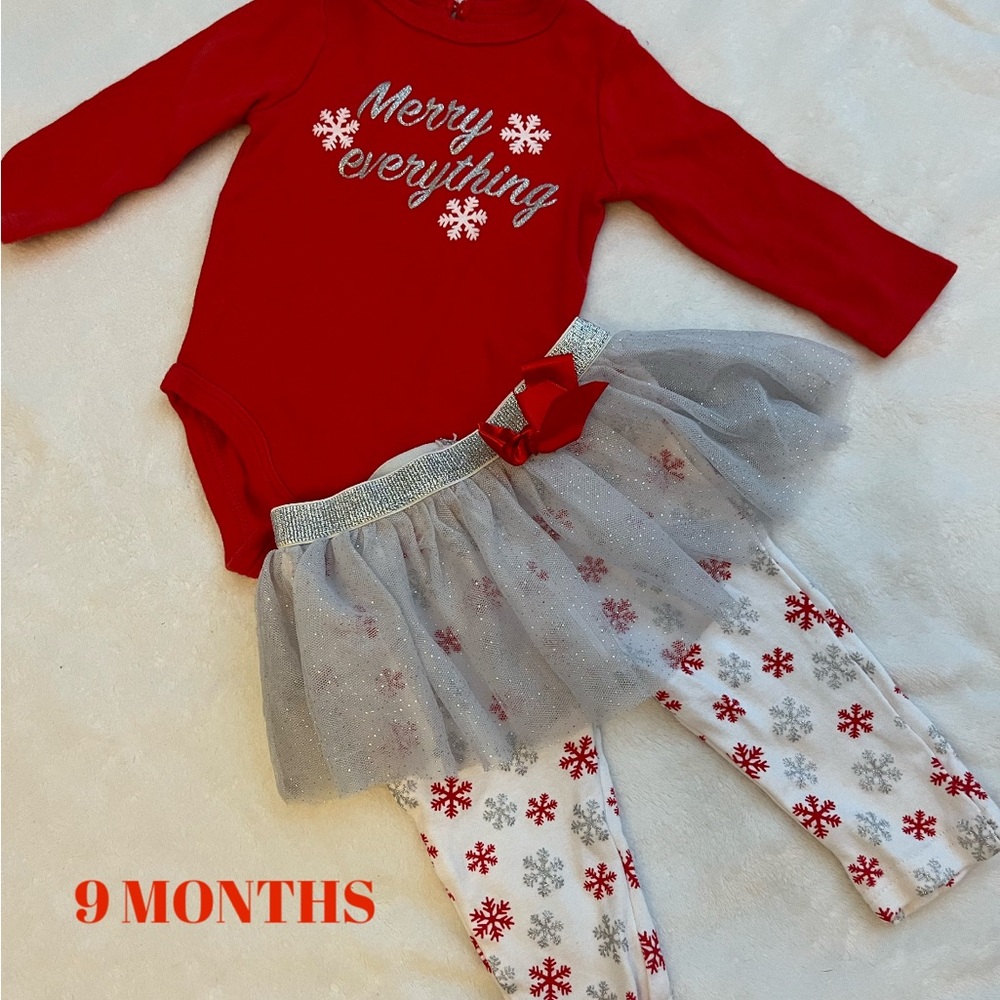 9 month girls toddler Christmas 2 pc outfit